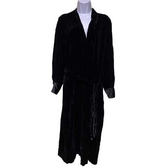 Good American Women's Robe Kimono Black Velvet Wrap Belt Viscose Jacket Large - Picture 2 of 12